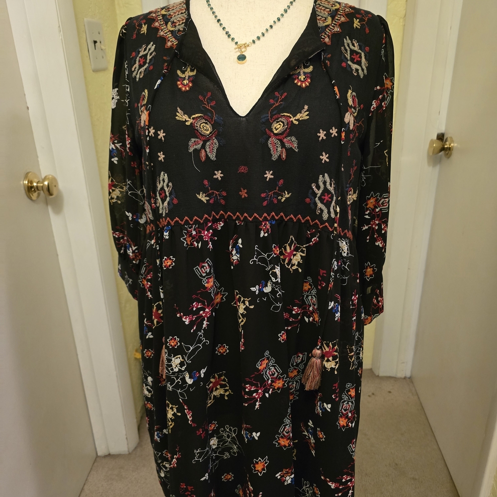 Philosophy Black Dress with Multicolor Embroidery